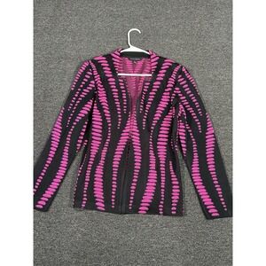 Ming Wang Jacket Women's Large Pink Black Geometric Striped Abstract Knit